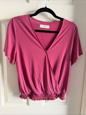 Lucky Brand Fuchsia Faux-Wrap Short Sleeve Top